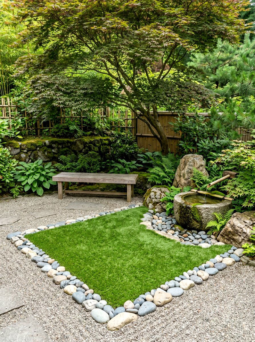Zen garden turf corner - 30 artificial turf backyard ideas