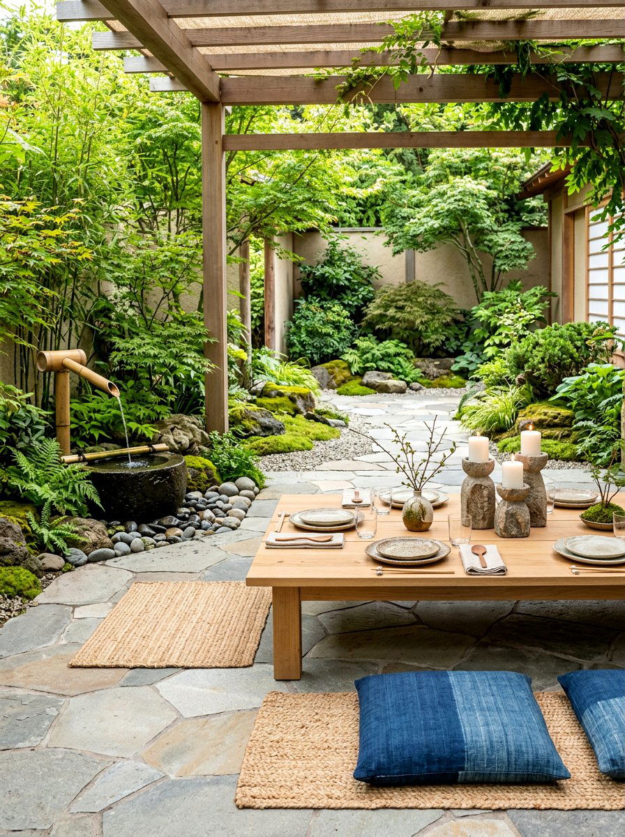 Zen inspired outdoor dining - 30 candlelit patio dinner ideas
