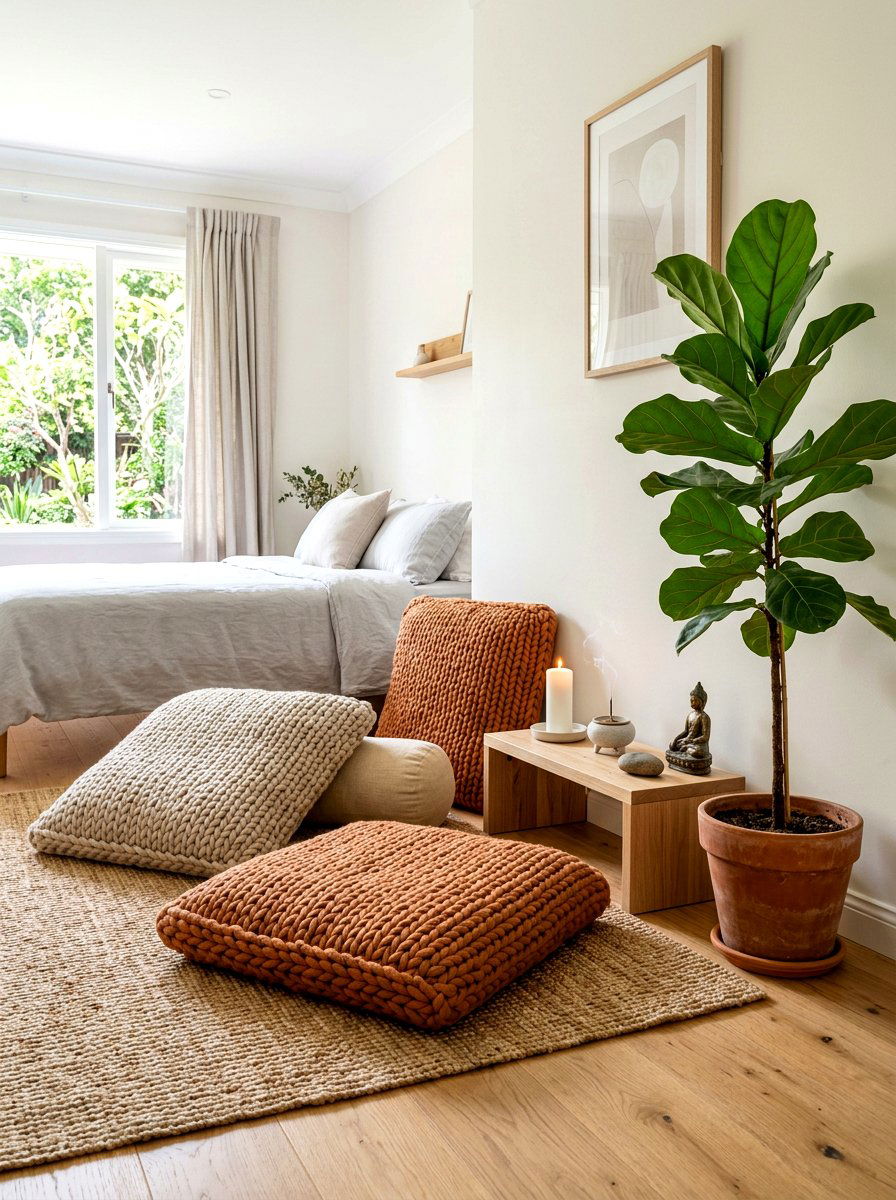 Zen meditation corner with floor pillows - 30 phone free bedroom ideas for adults