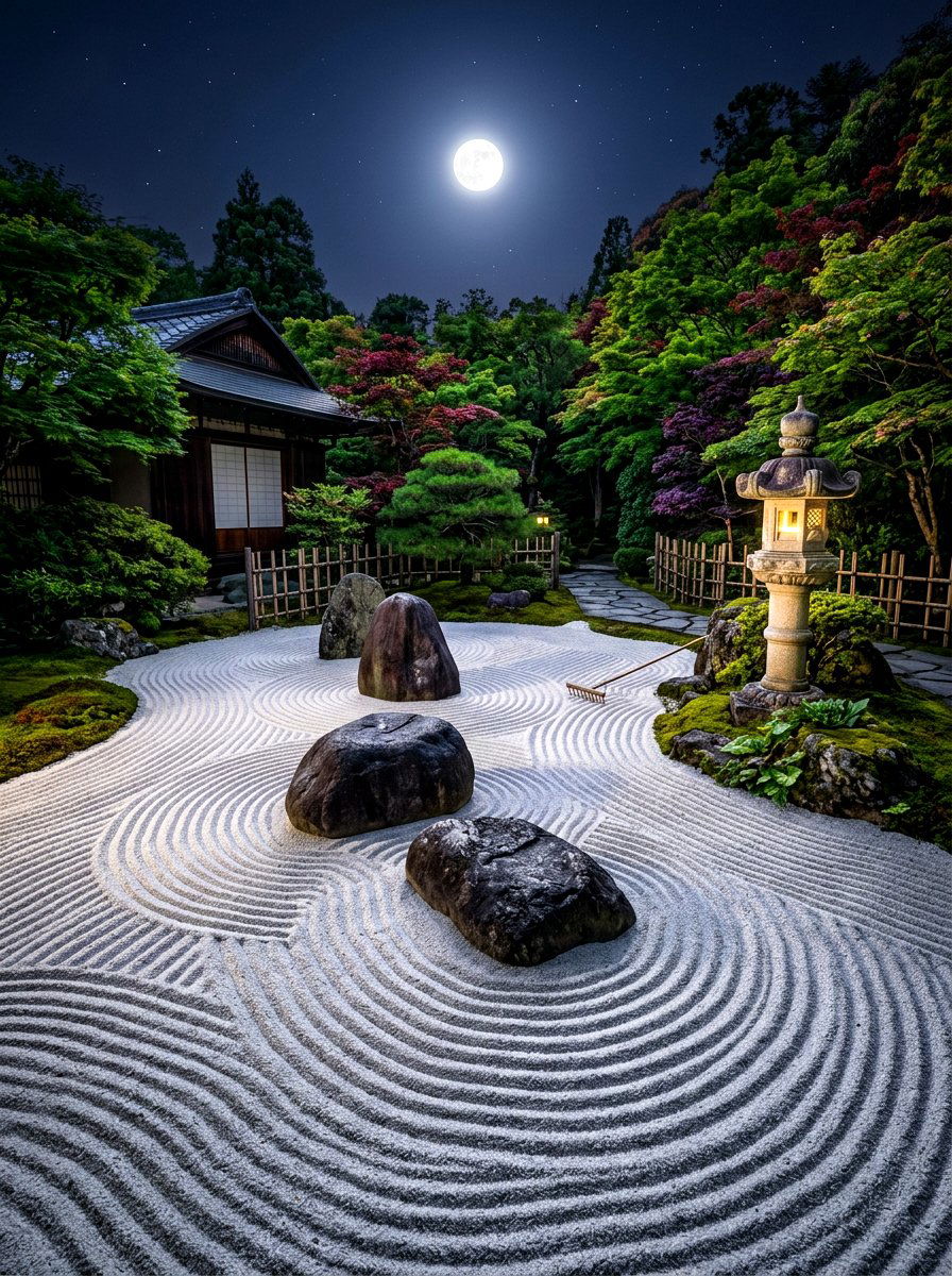 Zen sand garden - 30 moonlight backyard ideas