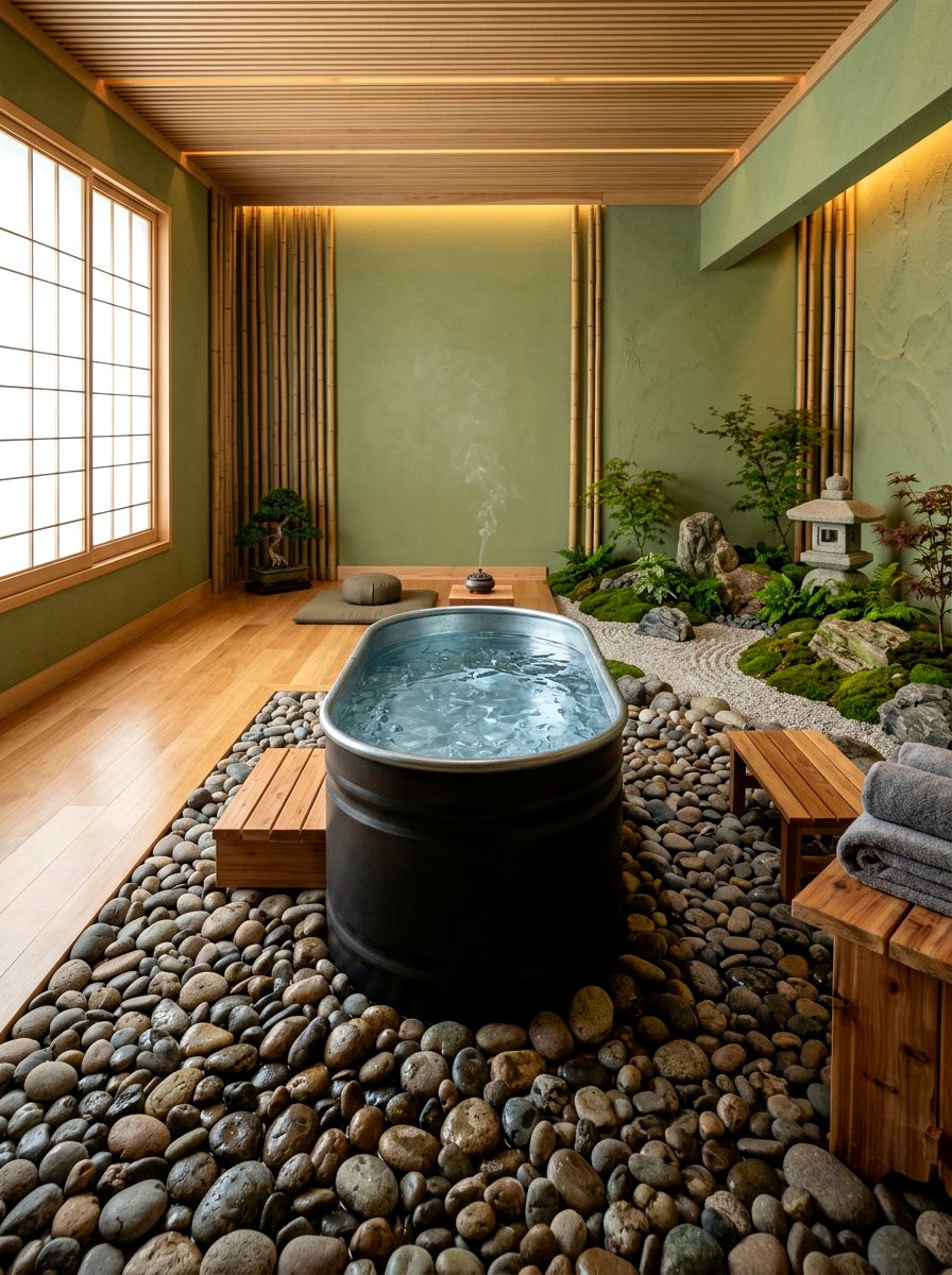Zen wellness room with cold plunge - 30 cold plunge room ideas