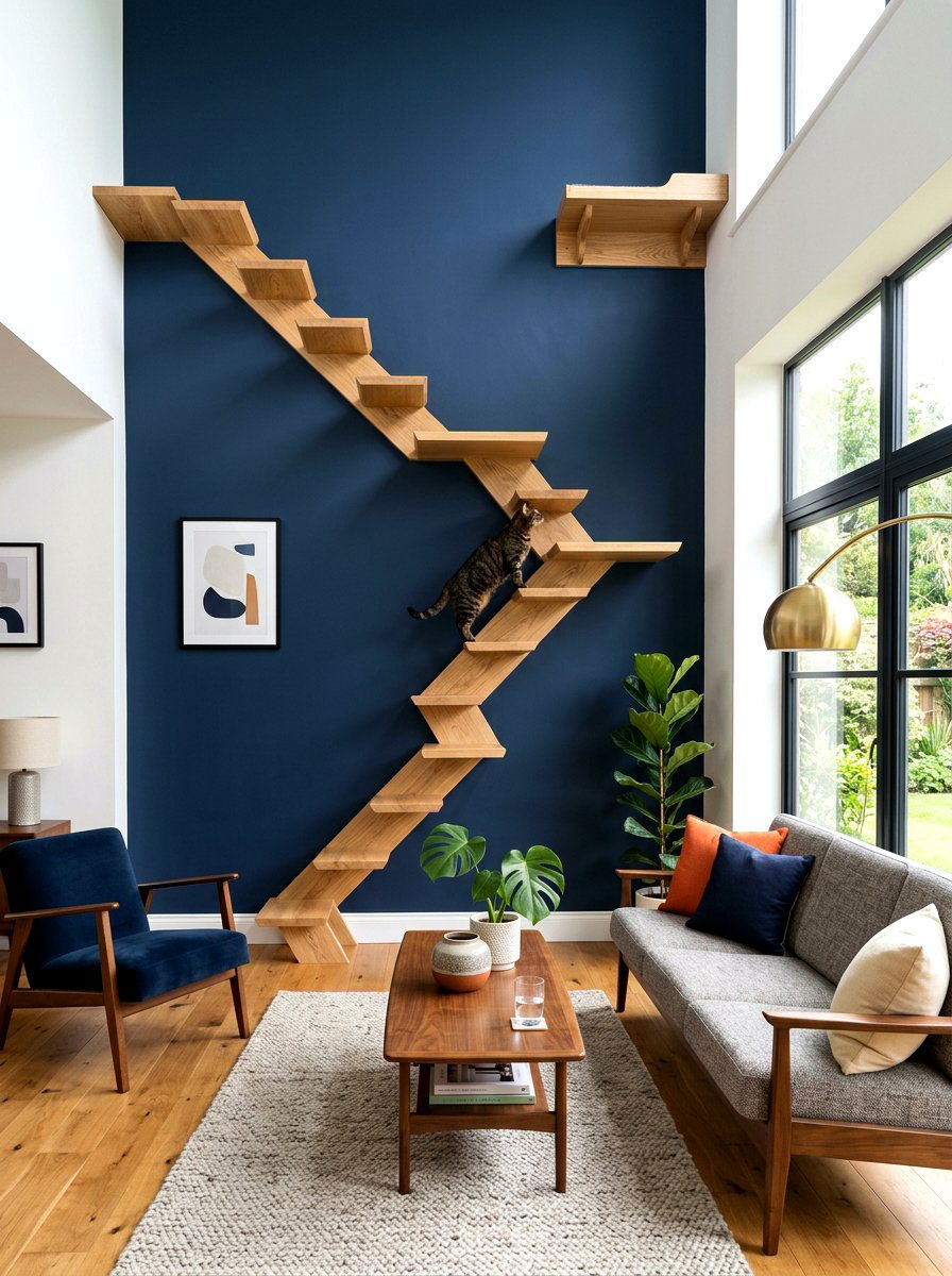 Zig Zag Cat Stairs Wall - 30 cat shelf wall ideas