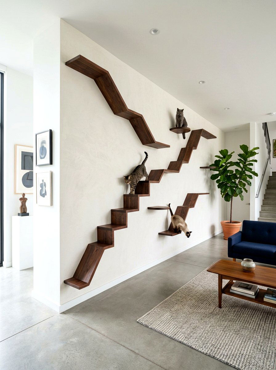 Zig Zag Cat Steps - 30 cat climbing wall aesthetic ideas