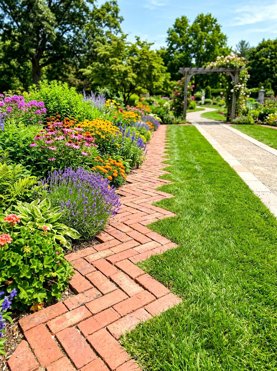 Zigzag Brick Lawn Border - 30 brick border front yard ideas