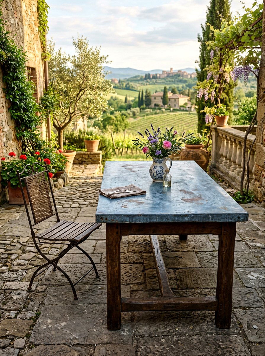 Zinc Top Table - 30 outdoor buffet table ideas