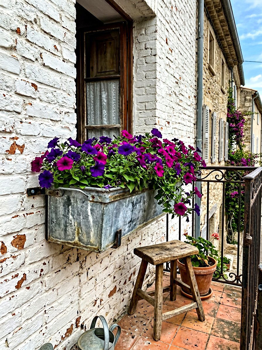 Zinc metal window box - 30 balcony flower box ideas