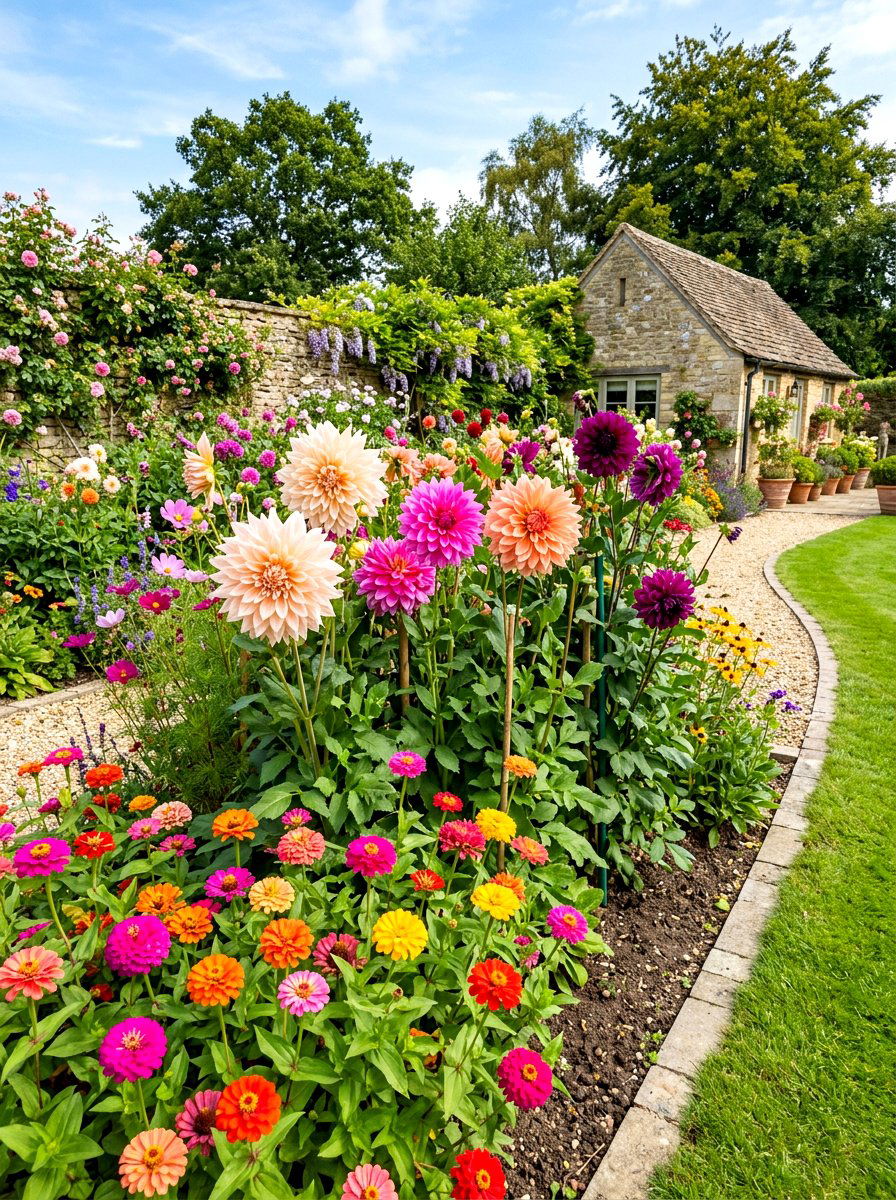 Zinnia And Dahlia Summer Border - 30 zinnia border ideas