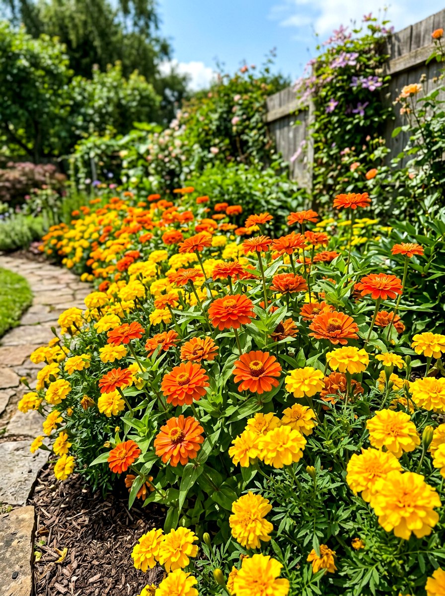 Zinnia And Marigold Sunny Border - 30 zinnia border ideas