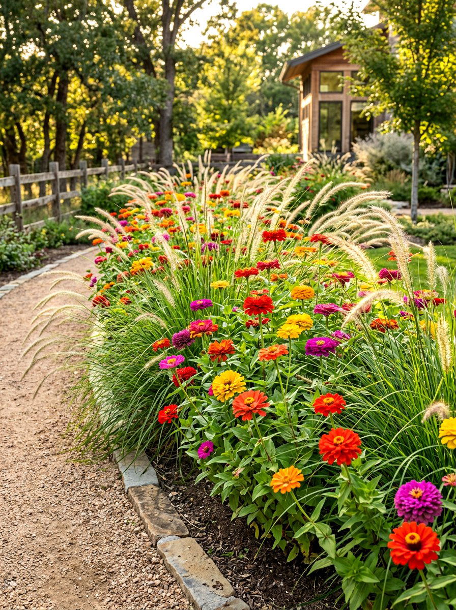 Zinnia And Ornamental Grass Border - 30 zinnia border ideas
