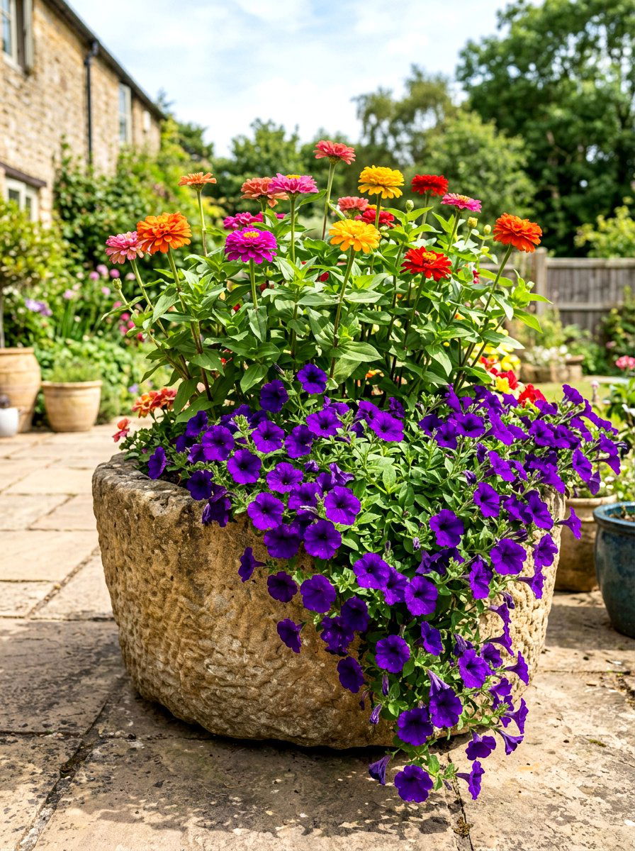 Zinnia And Petunia Container Edge - 30 zinnia border ideas