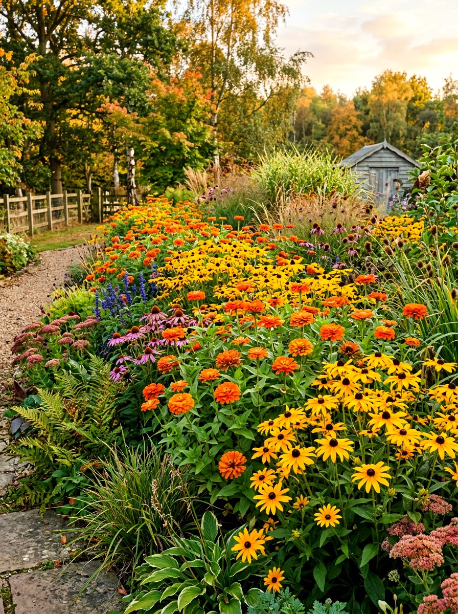 Zinnia And Rudbeckia Autumn Garden - 30 zinnia border ideas