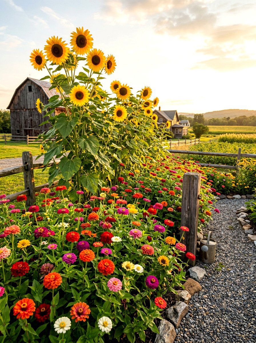 Zinnia And Sunflower Garden - 30 zinnia garden ideas