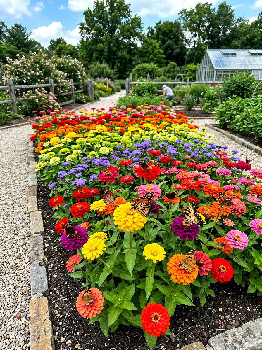 Zinnia Flower Bed - 30 pollinator garden ideas