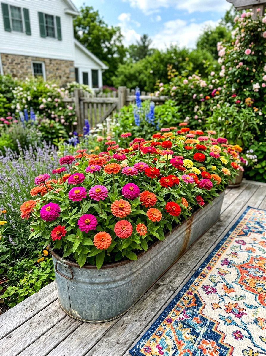 Zinnia Flower Trough - 30 pollinator patio ideas