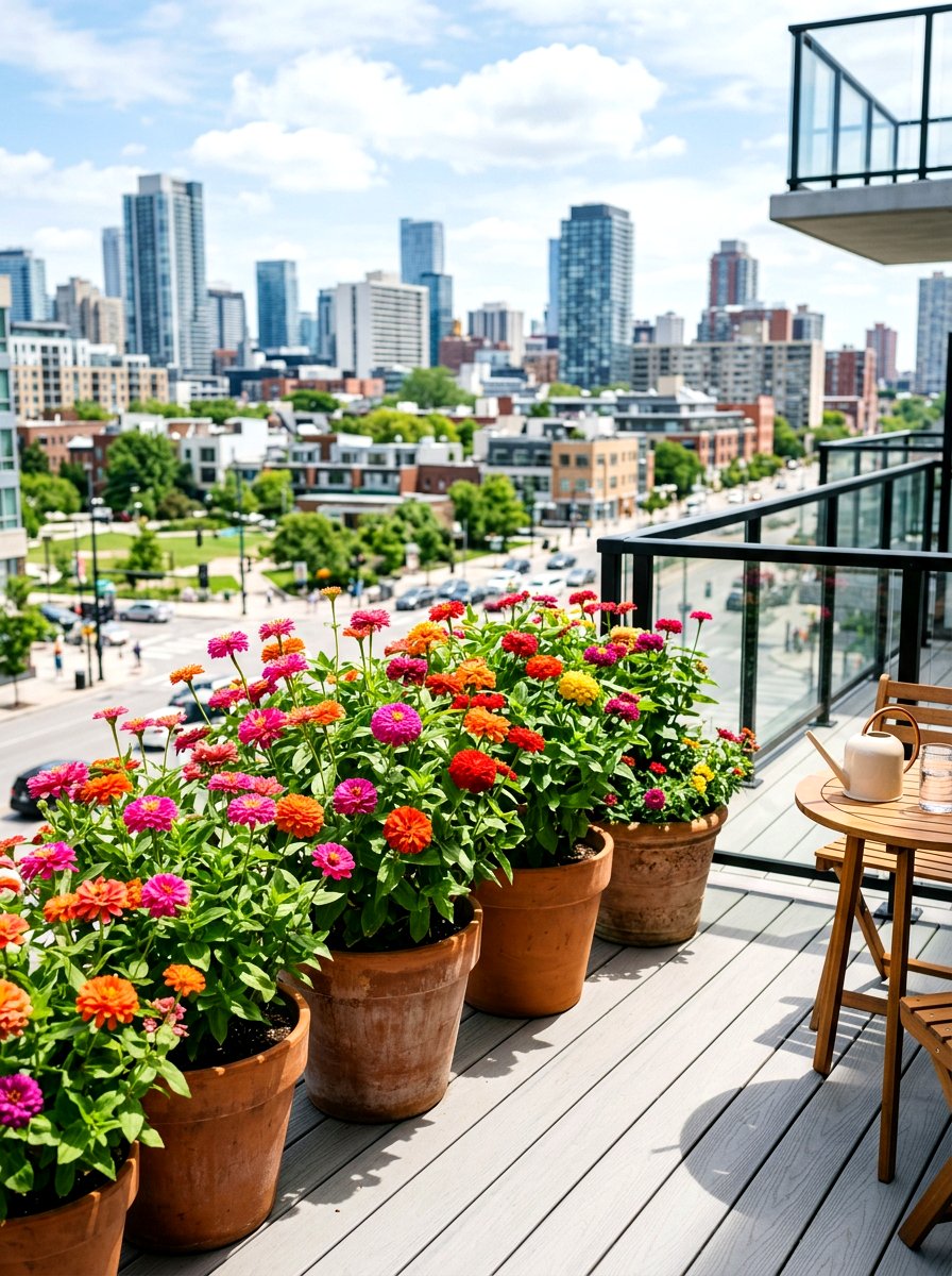 Zinnia container garden - 30 balcony cut flower garden ideas
