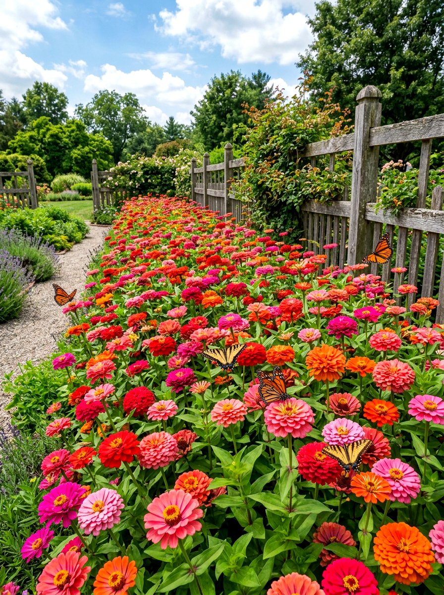 Zinnia flower bed - 30 annual flower border ideas