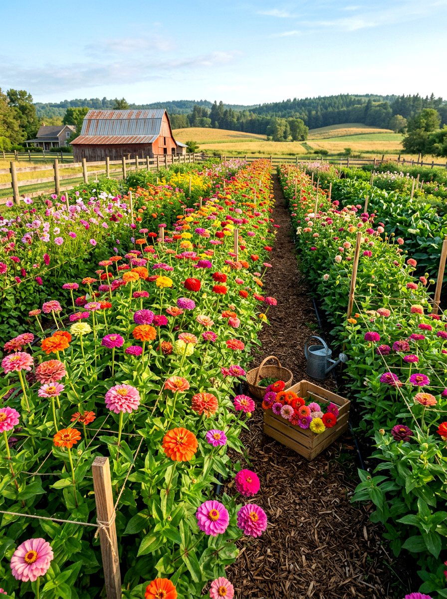 Zinnias in cutting gardens - 30 annual flower bed ideas