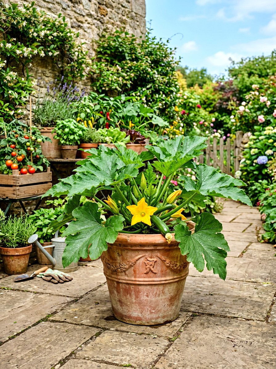 Zucchini Patio Pot - 30 edible patio garden ideas